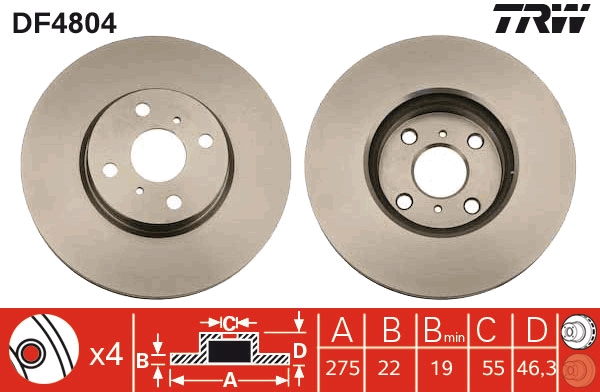 Disc frana TOYOTA YARIS (_P13_) 1.5 Hybrid (NHP130_, NHP130) benzina/elector 101 cai TRW DF4804