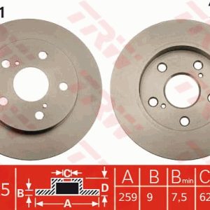 Disc frana TOYOTA AURIS (_E15_) 1.8 (ZRE152) benzina 136 cai TRW DF4811