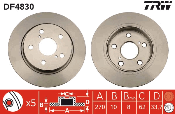Disc frana TOYOTA AURIS (_E18_) 1.6 (ZRE181_, ZRE185_, ZRE185R, ZRE181R) benzina 132 cai TRW DF4830