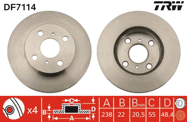 Disc frana TOYOTA COROLLA (_E9_) 1.6 i 4WD (AE92_, AE92R) benzina 105 cai TRW DF7114