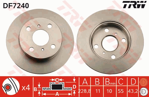 Disc frana TOYOTA STARLET (_P8_) 1.3 12V (EP81_, EP81R) benzina 75 cai TRW DF7240