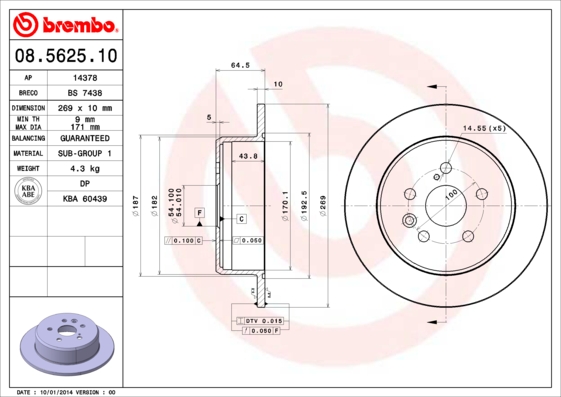 Disc frana TOYOTA CAMRY (_V2_) 2.0 (SV21_, SV21) benzina 128 cai BREMBO 08.5625.10
