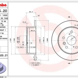 Disc frana TOYOTA CAMRY (_V2_) 3.0 24V (MCV20_, MCV20, MCV10) benzina 190 cai BREMBO 08.5625.21