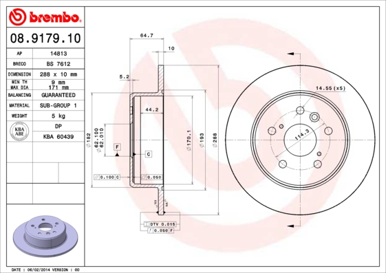 Disc frana TOYOTA CAMRY combi (_V1_) 3.0 (VCV10_, VCV10R) benzina 188 cai BREMBO 08.9179.10