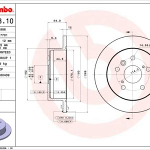Disc frana TOYOTA CAMRY limuzina (_V3_) 2.4 (ACV30, ACV36) benzina 152 cai BREMBO 08.A108.10