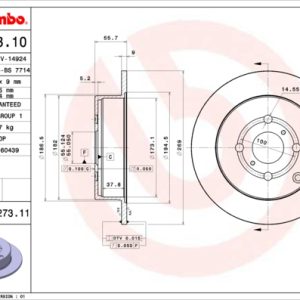 Disc frana TOYOTA COROLLA (_E12_) 1.6 VVT-i (ZZE121_, ZZE121R) benzina 110 cai BREMBO 08.A273.11