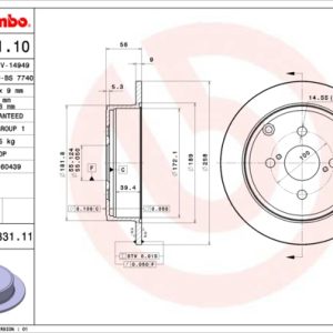 Disc frana TOYOTA COROLLA combi (_E12_) 1.6 VVT-i (ZZE121_, ZZE121R) benzina 110 cai BREMBO 08.A331.11