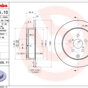 Disc frana TOYOTA AVENSIS limuzina (_T25_) 2.4 VVT-i (AZT251_, AZT251R) benzina 170 cai BREMBO 08.A335.11