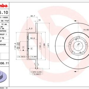 Disc frana TOYOTA AVENSIS Liftback (_T22_) 2.0 VVT-i (AZT220_, AZT220R) benzina 150 cai BREMBO 08.A336.11