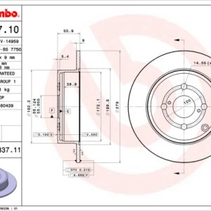 Disc frana TOYOTA COROLLA (_E12_) 1.8 VVTL-i TS (ZZE123) benzina 192 cai BREMBO 08.A337.11