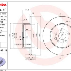 Disc frana TOYOTA AVENSIS (_T22_) 2.0 i (ST220_, ST220R) benzina 128 cai BREMBO 08.A338.11