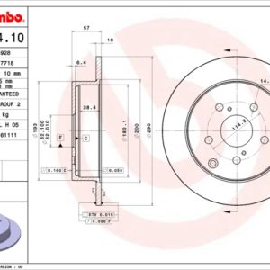 Disc frana TOYOTA COROLLA Verso (ZER_, ZZE12_, R1_) 1.8 (ZNR11_, ZNR11R) benzina 129 cai BREMBO 08.A354.10