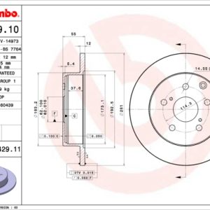 Disc frana TOYOTA RAV 4 IV (_A4_) 2.5 Hybrid (AVA42_) benzina/elector 197 cai BREMBO 08.A429.11
