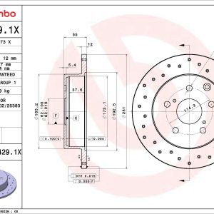Disc frana TOYOTA RAV 4 IV (_A4_) 2.5 Hybrid 4WD (AVA44, AVA44_) benzina/elector 197 cai BREMBO 08.A429.1X
