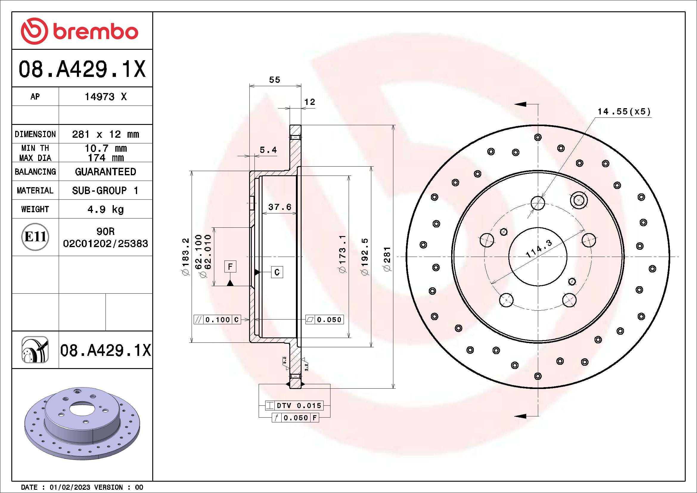 Disc frana TOYOTA RAV 4 III (_A3_) 2.0 (ZSA35_, ZSA35R) benzina 158 cai BREMBO 08.A429.1X
