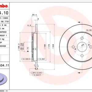 Disc frana TOYOTA YARIS (_P9_) 1.3 VVT-i (NCP90_, NCP90R) benzina 86 cai BREMBO 08.A534.11