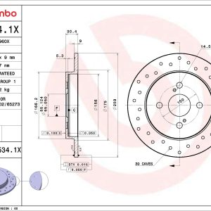 Disc frana TOYOTA IQ (_J1_) 1.33 (NGJ10_, NGJ10R) benzina 98 cai BREMBO 08.A534.1X