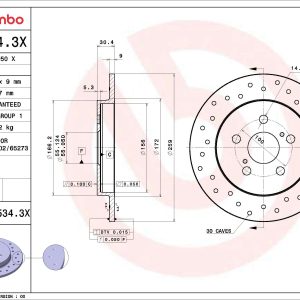 Disc frana TOYOTA VERSO S (_P12_) 1.33 (NSP120_) benzina 99 cai BREMBO 08.A534.3X