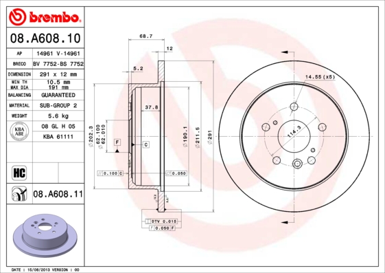 Disc frana TOYOTA ALPHARD I (_H1_) 2.4 Hybrid 4WD (ATH10W) benzina/elector 159 cai BREMBO 08.A608.11