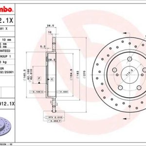 Disc frana TOYOTA AURIS (_E15_) 1.8 (ZRE152) benzina 136 cai BREMBO 08.A912.1X