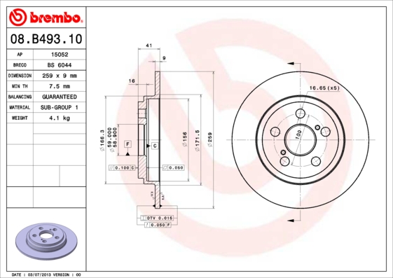 Disc frana TOYOTA URBAN CRUISER (_P1_) 1.33 (NSP110_, NSP110) benzina 101 cai BREMBO 08.B493.10