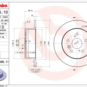 Disc frana TOYOTA CAMRY limuzina (_V4_) 2.4 Hybrid (AHV40R) benzina/elector 190 cai BREMBO 08.B566.11