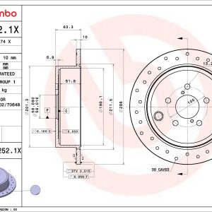 Disc frana TOYOTA GT 86 cupe (ZN6_) 2.0 (ZN6AC_, ZN6BC_, ZN6K) benzina 200 cai BREMBO 08.C252.1X