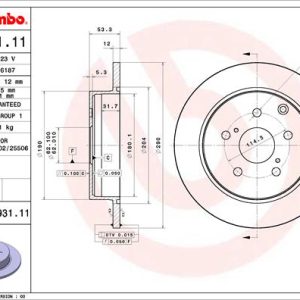 Disc frana TOYOTA PRIUS PLUS (_W4_) 1.8 Hybrid (ZVW40W, ZVW41W) benzina/elector 136 cai BREMBO 08.C931.11