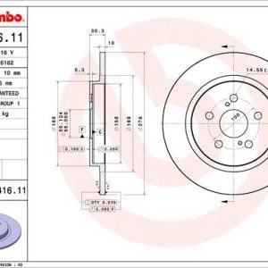 Disc frana TOYOTA URBAN CRUISER (_P1_) 1.4 D-4D 4WD (NLP115_, NLP115R) diesel 90 cai BREMBO 08.D416.11