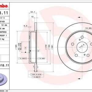 Disc frana TOYOTA RAV 4 V VAN (_A5_, _H5_) 2.5 Hybrid AWD (AXAH54) benzina/elector 222 cai BREMBO 08.D418.11