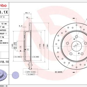 Disc frana TOYOTA C-HR (_X1_) 1.8 Hybrid (ZYX10_, ZYX11_, ZYX10R, ZYX11R) benzina/elector 122 cai BREMBO 08.D418.1X