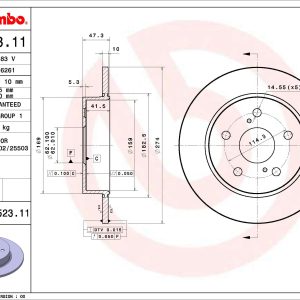 Disc frana TOYOTA COROLLA limuzina (_E21_) 1.5 VVTi (MZEA11) benzina 125 cai BREMBO 08.E523.11