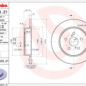 Disc frana TOYOTA YARIS (_P21_, _PA1_, _PH1_) 1.5 Hybrid (MXPH10, MXPH11) benzina/elector 116 cai BREMBO 08.E523.21