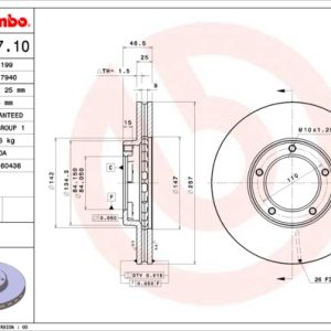 Disc frana TOYOTA HIACE III caroserie (_H5_, _H6_, _H7_, _H8_, _H9_) 2.2 D (LH50, LH60) diesel 67 cai BREMBO 09.5017.10