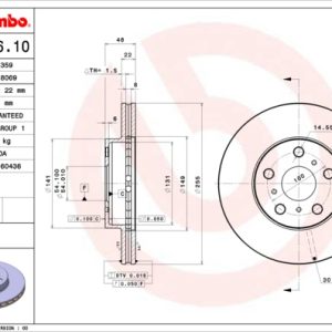 Disc frana TOYOTA CAMRY (_V2_) 2.0 Turbo-D (CV20_, CV20) diesel 86 cai BREMBO 09.5616.10