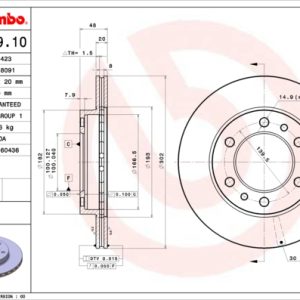 Disc frana TOYOTA LAND CRUISER (_J7_, _JL7_) 3.0 TD (KZJ70_, KZJ73_, KZJ77_, KZJ78, KZJ71) diesel 125 cai BREMBO 09.5679.10