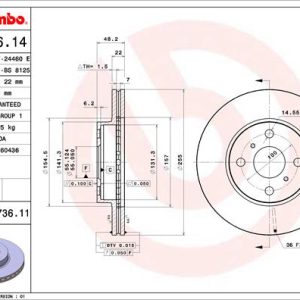 Disc frana TOYOTA COROLLA Compact (_E11_) 2.0 D-4D (CDE110_, CDE110R) diesel 90 cai BREMBO 09.5736.11