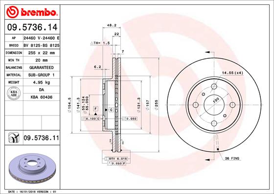 Disc frana TOYOTA COROLLA (_E10_) 1.6 Si (AE101_, AE101R) benzina 114 cai BREMBO 09.5736.11