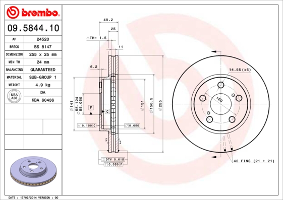 Disc frana TOYOTA CARINA E VI (_T19_) 1.6 (AT190) benzina 99 cai BREMBO 09.5844.10
