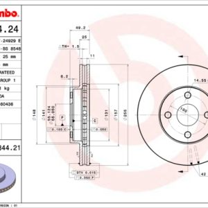 Disc frana TOYOTA COROLLA combi (_E12_) 1.6 VVT-i (ZZE121_, ZZE121R) benzina 110 cai BREMBO 09.5844.21