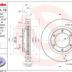 Disc frana TOYOTA LAND CRUISER 80 (_J8_) 4.2 D (HZJ80, HZJ81) diesel 135 cai BREMBO 09.5914.10