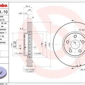Disc frana TOYOTA AVENSIS Liftback (_T22_) 2.0 VVT-i (AZT220_, AZT220R) benzina 150 cai BREMBO 09.6708.10