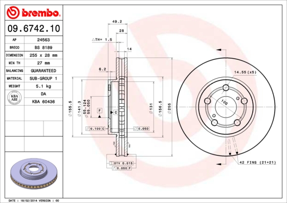 Disc frana TOYOTA CARINA E VI limuzina (_T19_) 2.0 D (CT190) diesel 73 cai BREMBO 09.6742.10