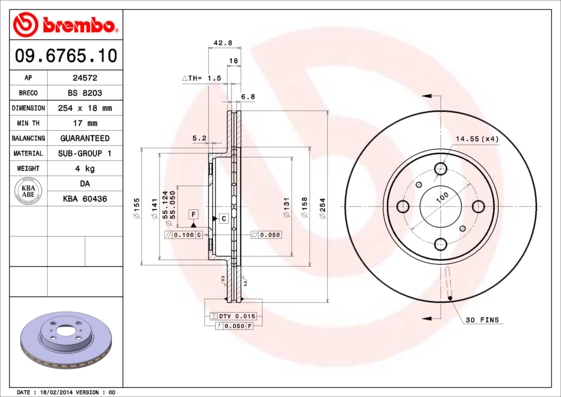 Disc frana TOYOTA PASEO Cabriolet (_L5_) 1.5 (EL54_, EL54C) benzina 90 cai BREMBO 09.6765.10