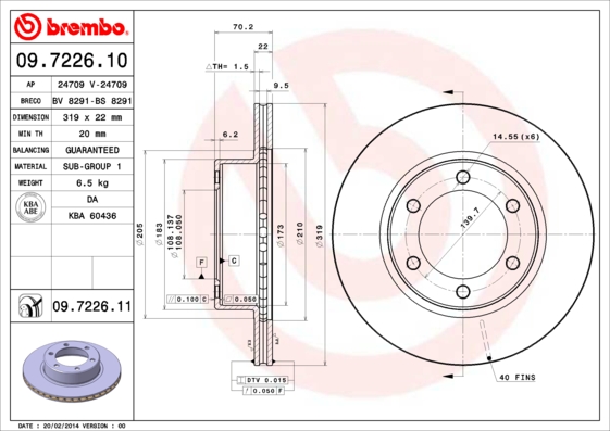 Disc frana TOYOTA 4 RUNNER III (_N18_) 3.0 TD (KZN185) diesel 125 cai BREMBO 09.7226.11
