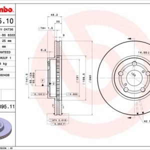 Disc frana TOYOTA AVENSIS Liftback (_T22_) 2.0 i (ST220_, ST220R) benzina 128 cai BREMBO 09.7395.11