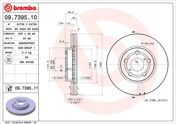 Disc frana TOYOTA AVENSIS (_T22_) 2.0 D (CT220_) diesel 83 cai BREMBO 09.7395.11