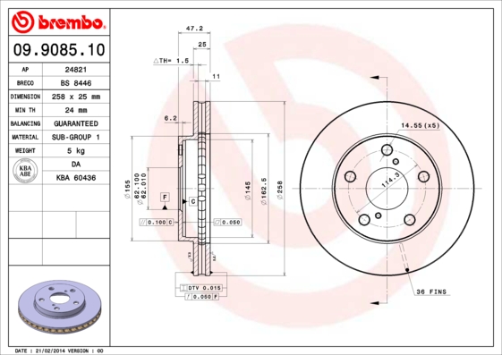 Disc frana TOYOTA MR2 II (SW2_) 2.0 16V (SW20_, SW20R) benzina 156 cai BREMBO 09.9085.10
