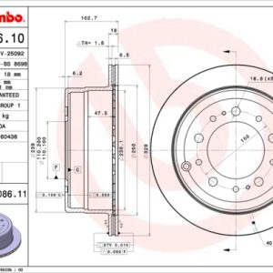 Disc frana TOYOTA LAND CRUISER 100 (_J1_) 4.7 (UZJ100_, UZJ100R) benzina 235 cai BREMBO 09.9086.11