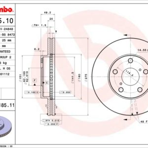 Disc frana TOYOTA RAV 4 II (_A2_) 2.0 (ACA26) benzina 150 cai BREMBO 09.9185.11